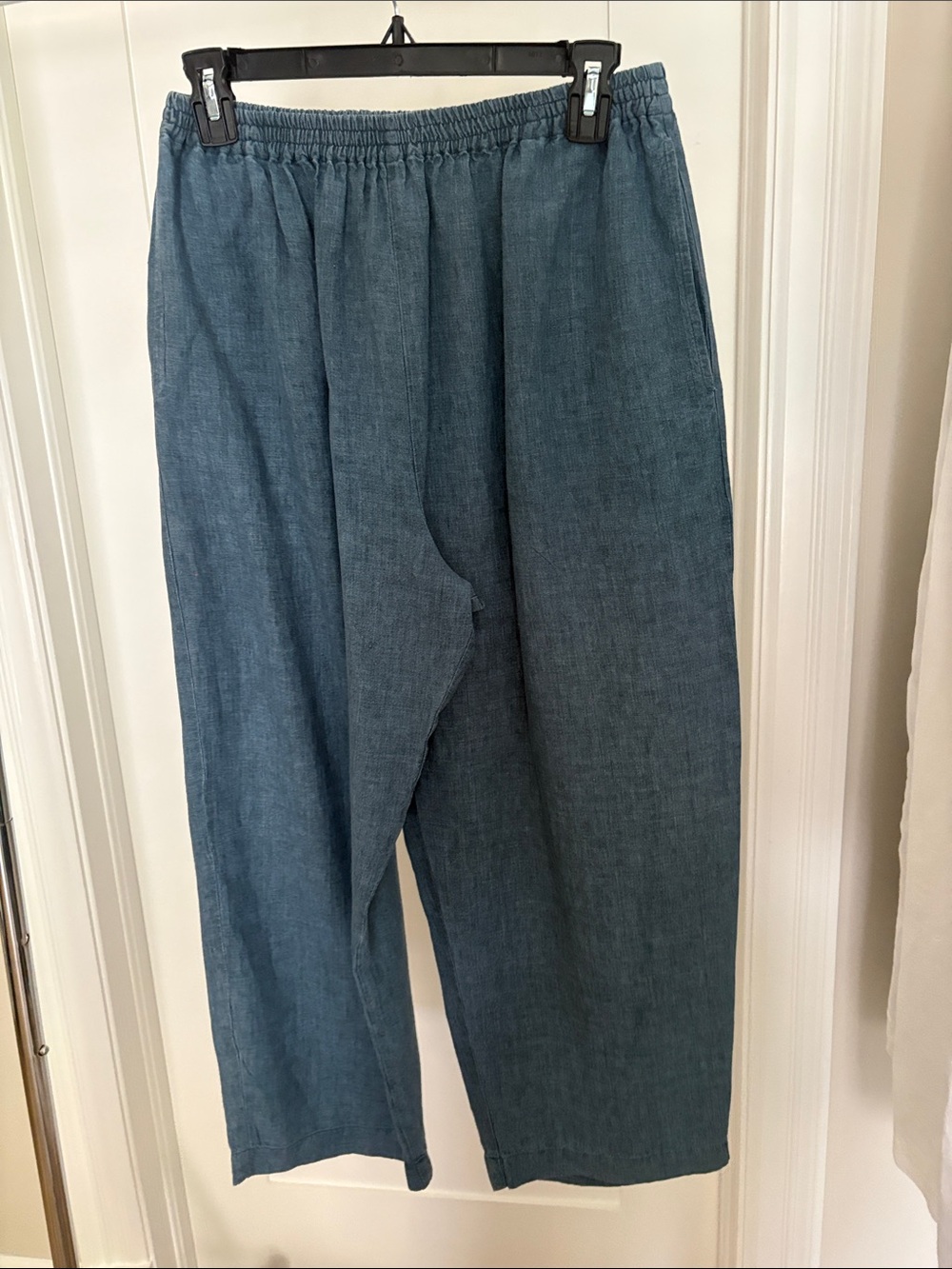 Relaxed Elastic Waist Linen Pants — Blue
